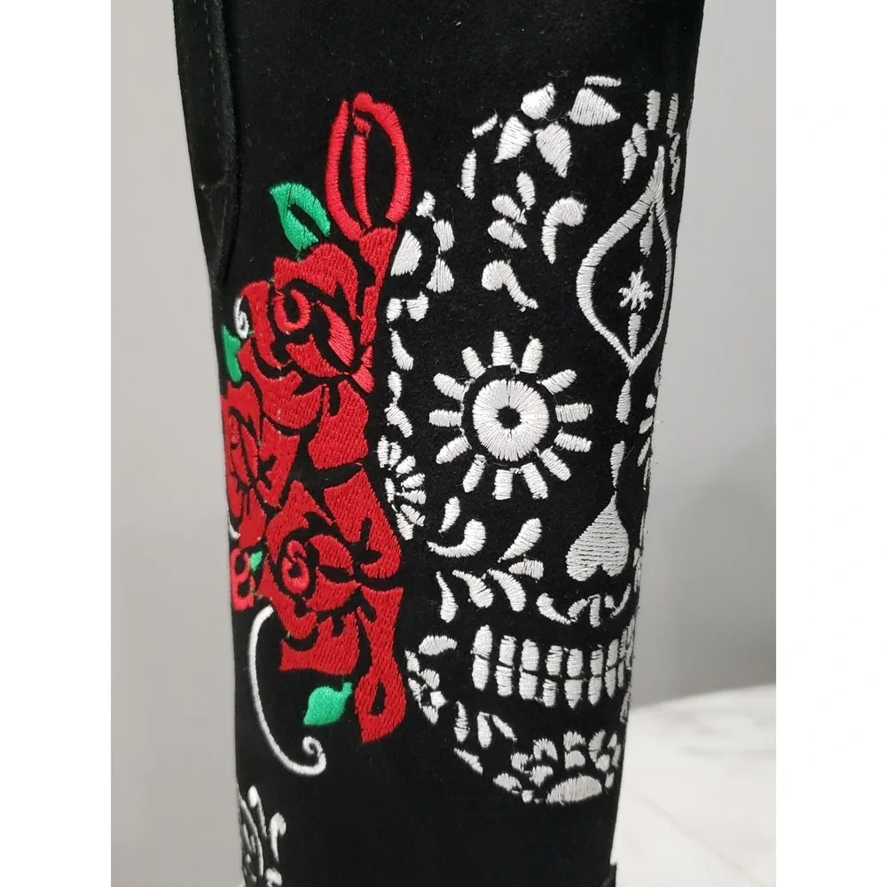 Agave Sky Suede Western Boots Calavera Cowboy Skull Roses Day of The Dead Witchy